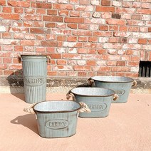 [왓위셀] 철제 양은 대형 원형 양동이 바스켓 화분 가든 정원 인테리어 소품, 03. 철제양동이(대)(타원형)