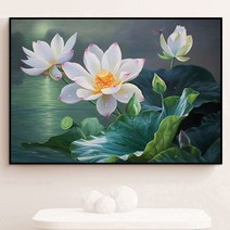 MINJING 3D전체DIY 큐빅 보석 십자수세트 경치 산수 꽃들 연꽃 취미생활 비즈십자수 집들이 선물 생일, 1세트, 110x78cm