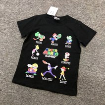 슈퍼마리오 브라더스 티셔츠 검정 반팔티 상의 캐릭터 라운드넥 생일 선물 남아