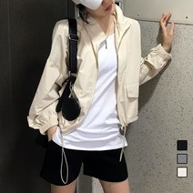 실버버드 여자 여성 크롭 숏 스트링 집업 바람막이 하이넥 긴팔 자켓