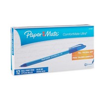 페이퍼메이트 Comfortmate 스틱 미디엄 포인트 볼펜 블루 잉크 펜 12개 (6110187)