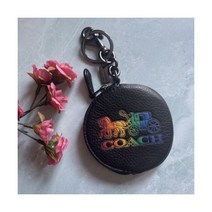 코치 C6947 무지개 마차 라운드 가죽 동전 지갑 파우치 열쇠 고리