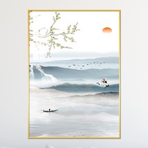 아트블루 산수화 동양화 거실 침실 인테리어 액자 집들이 개업선물, [3] 산수화_붉은달과 학 두마리