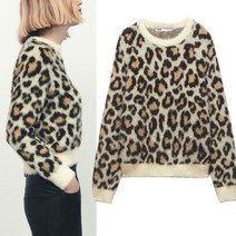 [KYO컴퍼니] ZARA 라운드넥 호피 니트 퍼 스웨터 숏 겨울 레오파드