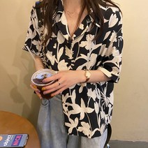 세컨핑크 팜스토리 여성용 루즈핏 반팔 셔츠