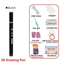 세계에서 가장 슬림 DIY 3D 프린팅 펜 RP900A 창의적인 장난감 선물 어린이를 위한 크리스마스 선물, 플라스틱 필라멘트, EU 어댑터, 100M PLA 와이어 추가