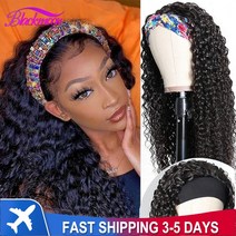 흑인 여성용 브라질 곱슬 머리 머리띠 가발 접착제 없는 레미 인모 가발 풀 머신 제작 가발 깊은 곱슬 머리, 없음, 16 inches+150