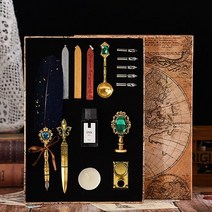 골동품 깃털 딥 펜 잉크 세트 왁스 씰링 스탬프 키트 캘리그라피 글자 작가 필기 인감, 21 FNavy Blue