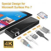 Microsoft Surface Pro7 USB C 허브 빌드인 SD/TF 카드 리더 4K HDMI 호환 RJ45 기가비트 이더넷 PD 어댑터 도킹 스테이션, 7 in 1 RJ45 및 HDMI