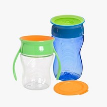흘림방지 와우컵 2개세트 (트라이탄 베이비 207ml+키즈 296ml/뚜껑포함), 그린, 그린