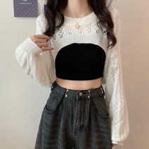 여성 펀칭 레이스 가디건 여름 가을 아우터 블라우스 디자인 베스트조끼 블랙 여대생 인스타, L_하얀색