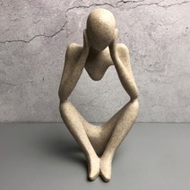 생각하는 사람 조각상 앉은 장식 인형 조형물 선반 인테리어 소품 장식품 도자기 조각품, L 사이즈 양손