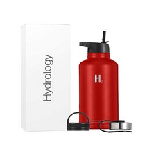 Hydrology 물병 - 510g(18 온스) 623g(22 907g(32 1133g(40 1814g(64 온스) 3개의 뚜껑 달린 진공 단열 스테인리스 스틸 와이드 마우스 하, Red