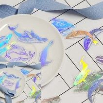 TYDL PET 반투명 홀로그램 스티커 고래