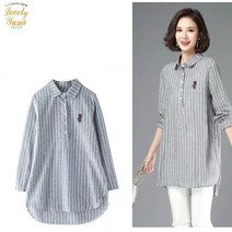 러블리유나 면마스트라이프 반오픈남방셔츠 블라우스
