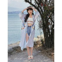 오리엔탈 에스닉 보헤미안 트로피컬 자수 롱 로브 가디건 해변 비치 호캉스