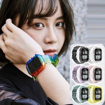 [천삼백케이] [골피아] LD-1006 A풀커버스트랩 투명 스마트워치밴드 스치케이스, 03. 살구/42-44-45mm