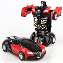 반려로봇 변형 차량 충돌 충격 원 버튼 관성 Bugatti Veyron 장난감 자동차 변압기 로봇 아이 어린이 선물, 01 Red