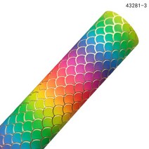 인조가죽시트지 30x135cm 다채로운 무지개 스트라이프 인어 인쇄 비닐 금속 시트지, 43281-3, 43281-3