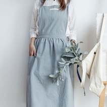 주방 예쁜 린넨 원피스형 앞치마, 스카이, 1개