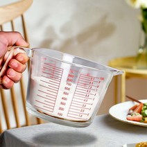 라면물 육수 눈금 내열유리 투명 계량컵 500ml 쌀컵, 색상 유리