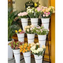생화거치대 꽃집 꽃다발 스탠드 화분 화원 매대 진열대, 4단 블랙 통 16개 블랙 프레임 4열