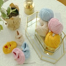 태교 뜨개질 아기덧신 DIY 키트 [어폼 손뜨개 세트 코바늘 뜨기 아기신발 만들기 태교손뜨개], 실(베이지)+단추1쌍+바늘2개