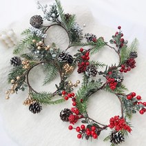 이너스 조화 크리스마스 캔들링 리스 베리열매 솔방울 장식 1P, 레드