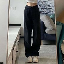 아메카지스타일 고가 세미 부츠컷 팬츠 여성 2023 봄계절 디자인감각 보이핏 볼륨 CHIC 작은 키 청바지