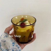 【커피잔】숍 북유럽 스타일 간단한 갈색 유리 컵 우유 주스 컵 레트로 홈 레스토랑 컵, 브라운 오픈 컵 290ml_두