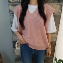 상상그이상 여성용 국내제작 하찌 브이넥 조끼 파스텔 5컬러 군살커버 캡소매 루즈핏 니트조끼 가성비 좋은 가볍고 따뜻한 바람막이 레이어드 베스트 활용도 높은 사계절 데일리템