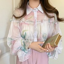 [랜덤플레이] 벌룬 소매 수채화 프릴 블라우스