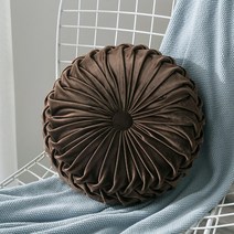 포그난 벨벳 호박쿠션 원형 쇼파쿠션 인테리어쿠션, 플리츠 벨벳 원형쿠션, 브라운