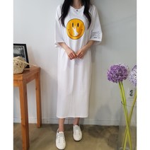 상상그이상 여성용 국내제작 스마일 고양이 양트임 롱원피스 빅사이즈 면원피스 데일리 홈웨어룩