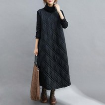 여자 가을 겨울 패딩 원피스 터틀넥 누빔 롱 원피스