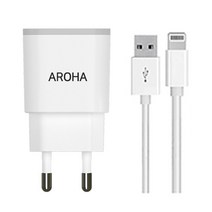 국산 아로하 2.1A 2usb 휴대폰 멀티 충전기 갤럭시 아이폰 호환 1.2M 케이블 포함, 충전기1개+1.2M 8핀 아이폰호환 케이블1개
