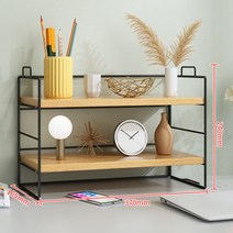 팔로우픽 우드 미니 다용도 컴퓨터 책상 꾸미기 정리대 사무실 주방 양념통 보관 장식 높이 조절 선반 1단 2단 3단, 팔로우픽 2단 선반 / 블랙 베이지