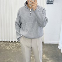 아도르클래식 그리 터틀넥 반오픈 집업 캐시미어 세미 오버핏 긴팔 니트