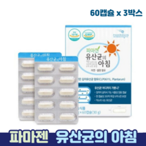 파마젠 유산균의아침 유산균 장까지 살아서 식물성 장용성 캡슐 장건강 플란타 유산균, 3박스, 유산균캡슐 60캡슐