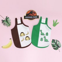 둥이스토리 반반나시 강아지옷 애견의류 면나시 여름나시 귀여운 메쉬원단 캐릭터 끈나시 여름나시, 공룡_그린