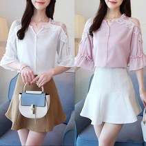 여성 네츄럴 여신핏 프릴소매 레이스 큐티 블라우스 바니비 11115EA