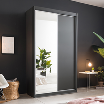 슬라이딩쿠페 차콜 통문 거울장롱/옷장 (2통구성), 3서랍장, 옷봉장