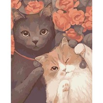 디오늘 귀여운 고양이 DIY 명화그리기 세트, 장미 고양이
