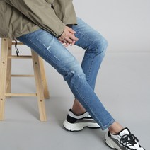디벨로 남성용 베이직한 데일리 스판 테이퍼드핏 커팅 데님진