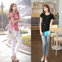 상쾌한 외출 여성 셔링 반팔 여름 티셔츠 오피스 직장인 캐주얼룩 3월~8월 여성의류