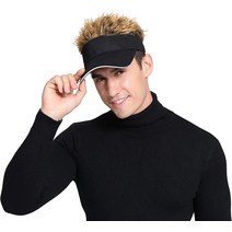 Men's Novelty Spiked Hair Visor Sun Funny Golf Hats Fake Wig Peaked Adjustable Baseball Caps, 01 블랙 브라운