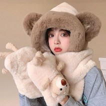 귀여운 니트 비니 곰 3종 세트 여자 여성 모자 에스키모 장수 목도리 귀마개 방한 귀달이 할머니 곰돌이 기리보이 밍