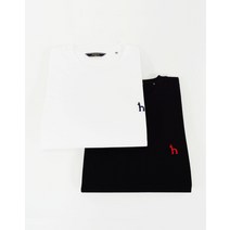 22SS [2in1] 화이트&블랙 퍼피자수 코튼 반팔티셔츠 세트 HZTS2B899WT