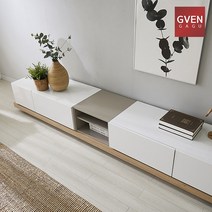 GVEN 지벤 뉴 노르마니 콘센트 오픈형 거실장, 블랙, 화이트오크