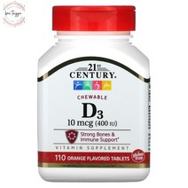 21st Century Vitamin D3 Chewable 21세기 비타민 D3 츄어블 오렌지 100 mcg (400 IU) 110정, 4팩, 100정